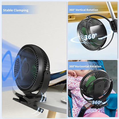 Clip on Fan, Rechargeable Portable Fan, 8 Inch Small Desk Fan - 10000mAh Battery Powered Fan with 4 Speed, 360° Rotation Personal Fan Suitable for Golf Cart, Bedroom, Travel and Camping (Green) - Image 5