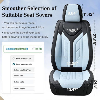 Coverado Car Seat Covers Full Set, Automotive Seat Covers Car Seat Protector Car Seat Cushion, Waterproof Leather Seat Covers for Cars, Universal Fit for Most Sedan SUV Pick-up Truck(Black&Light Blue) - Image 6
