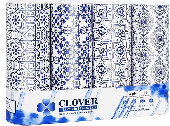 Car Tissue Holder,Facial Tissues Bulk,Travel Tissues, 4 Tubes Tissues with Lotion, Round Tissue Box for Car tissues Cylinder(200 Sheets,3-ply) by CLOVER