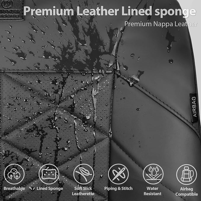 CAR PASS Memory Foam Leather Front Seat Covers, Perforated Nappa Leather Car Seat Covers Front Seats, Universal Fit for Cars, SUV, Trucks, Luxury Comfort Breathable, Thick 3D Foam Leather All Black - Image 4