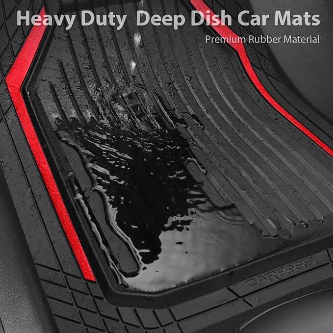 CAR PASS Heavy Duty Rubber Floor Mats for Car, Waterproof Liner Deep Dish Car Mats Full Sets, Universal Trim to Fit for SUV Truck Sedans Vans, All Weather Automotive Floor Mats 3pcs, Black Red - Image 5