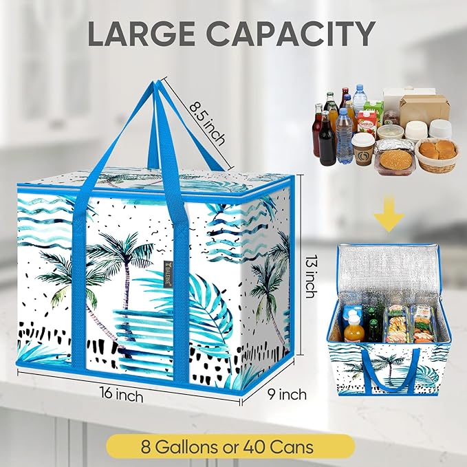 BALEINE 1Pk Insulated Reusable Grocery Bags, Collapsible Cooler Bag for Groceries, Heavy Duty Large Insulated Bag (16''x9''x13'', Island Breeze) - Image 4