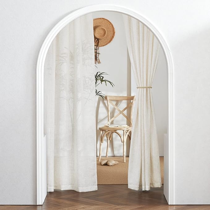 RYB HOME Semi Sheer Curtains - Flax Linen Blend Soft Short Sheer Curtains for Closet, Privacy Protection Light Filtering for Teen Girls&Boys Kids Bedroom Decor, 52/''W x 45/''L, 2 Pcs, Linen - Image 5