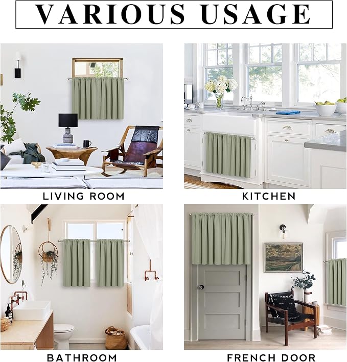 RYB HOME Short Blackout Curtains for Bedroom, Room Darkening Insulated | Rod Pocket, Summer Heat Light UV Blocking, Energy Saving, Drapes for Nursery, W34 x L48, Sage Green, 2 Panels - Image 8