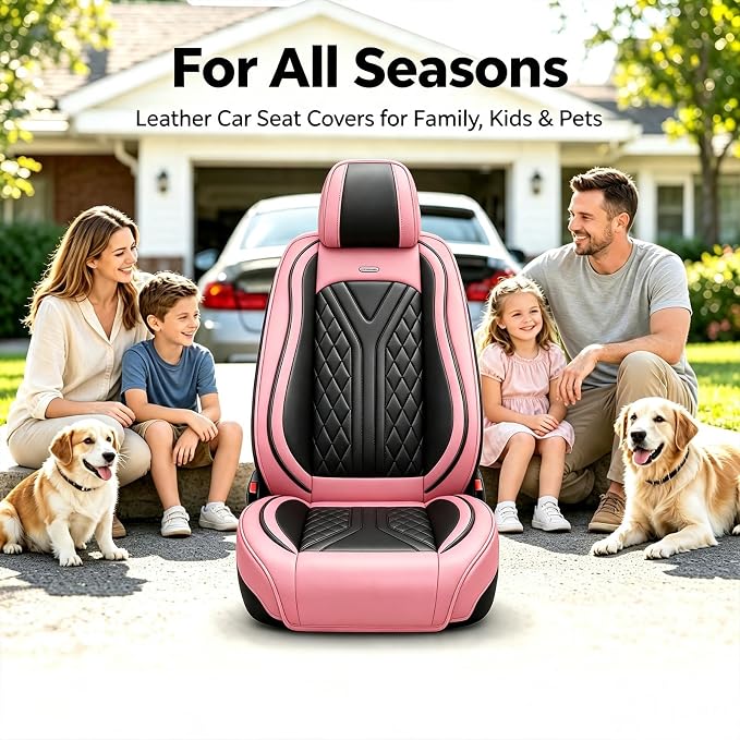 for GMC Canyon 2015-2025 2026 Car Seat Covers, Full Set, Pink | Luxury Full Coverage Leather Seat Protectors, Waterproof Breathable, Non-Slip, Easy to Install, Airbag Compatible, All-Season - Image 9
