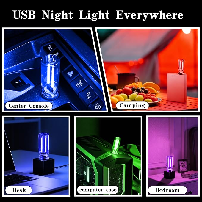 2 PCS Car USB Light, Plug-in Touch Dimming USB Night Light Blub, Portable Car Atmosphere Lighting Kit, Suitable for Car, Bedroom, Hallway, Outdoor, Party Decoration (1Blue&1Purple) - Image 5