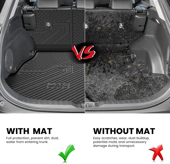 LASFIT Cargo Trunk Mat for Toyota RAV4 2019-2025 (Include Hybrid) | 100% TPE All Weather Rear Cargo Liner with Backrest Mats Custom Fit Waterproof RAV 4 Automotive Accessories, Black - Image 4