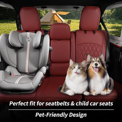 Full Set Seat Covers for 2024-2026 Jeep Wrangler 4drs,Rear w/Armrest(Wine) | 1:1 Custom Fit,Factory Look,Easy Installation,Airbag Compatible,Waterproof Faux Leather & Easy to Clean,Pet Friendly - Image 2
