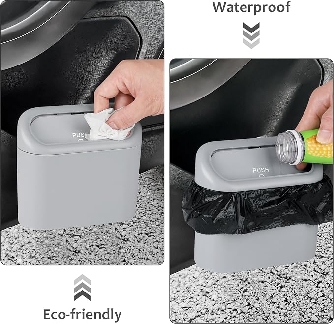 Accmor Car Trash Can, Portable Vehicle Trash Bin with Lid, Mini Car Dustbin Garbage Organizer Holder with One Roll Trash Bag, Leakproof Hanging Cars Storage Bag Container for Auto, SUV, Office (Grey) - Image 5