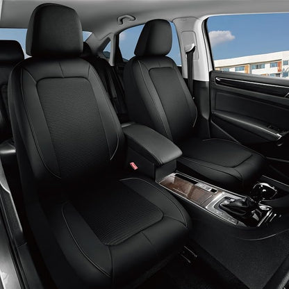 PIC AUTO Car Seat Cover, Pinping Leather and Mesh Seat Cover for Cars, Stylish Two-Tone Design Full Set Seat Covers, Breathable, Universal Fit,Comfortable and Durable SUVs, and Trucks(Black) - Image 2