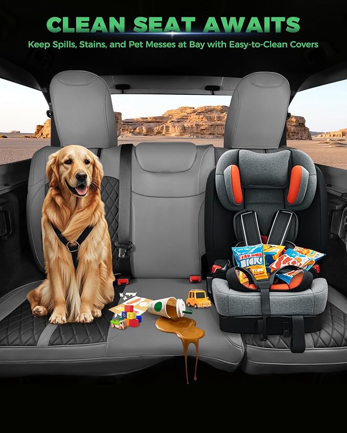RIDEPOSH for Jeep Wrangler Leather Custom Car Seat Covers Full Set 4 Door | 2018-2026 JL, without Rear Cup Holder, Not for 4XE, Luxury Waterproof Protector, 40/60 Spilt, 5 Seats, Full Coverage, Durable - Image 7