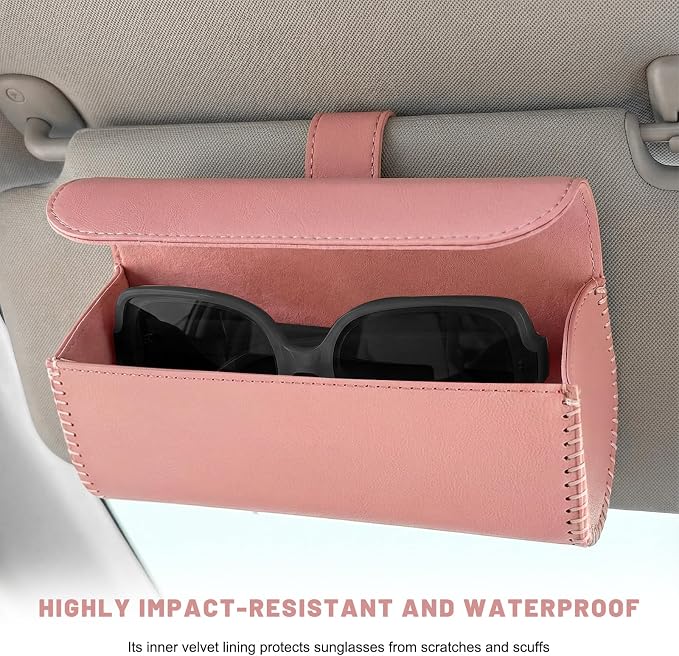Sunglasses Holder for Car Visor, Auto Sunshade Eyeglasses Storage Case with Hidden Magnetic Closure, PU Leather Sunglass Protective Box for Most Vehicles Sun Visors (Pink) - Image 5