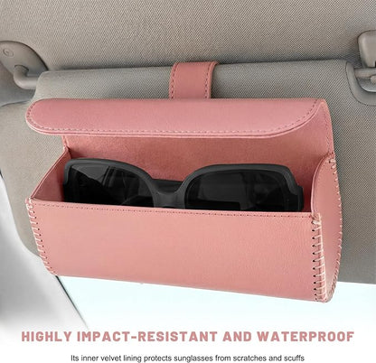 Sunglasses Holder for Car Visor, Auto Sunshade Eyeglasses Storage Case with Hidden Magnetic Closure, PU Leather Sunglass Protective Box for Most Vehicles Sun Visors (Pink) - Image 5
