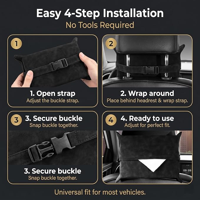 1 PC Car Tissue Holder, Soft-Leather Car Napkin Holder for Seat Back Armrest, Easy Access While Driving, Universal for Most Cars, Trucks, SUVs (Black #1) - Image 6