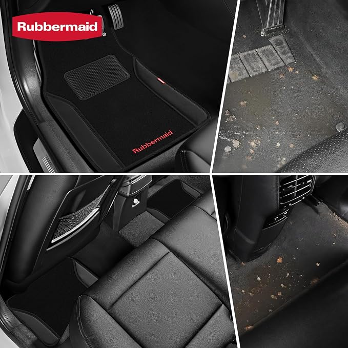 Rubbermaid Car Mats, Carpeted Floor Car Mat with Faux Leather & Built-in Heel Pad, Two-Tone Car Rug Floor Mats, Stylish Carpeted Floor Mats for Cars, Trucks & SUVs Black Color - Image 4