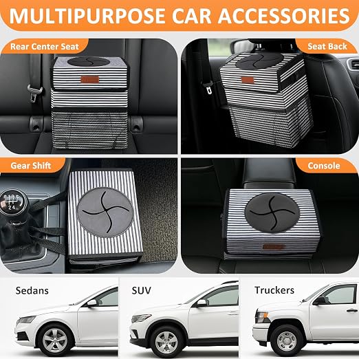 Vankor Car Trash Can with Lid Leak Proof Car Accessories for Women | 3 Gallon Cute Hanging Car Trash Bin for Men Car Truck Vehicle Sedan SUV Interior Automotive Garbage Cans, Stripe - Image 5