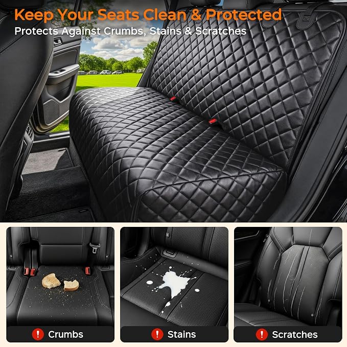 URPOWER Dog Car Seat Cover for Back Seat, Waterproof PU Leather | Non-Slip, Scratch-Resistant Rear Bench Seat Protector for Dogs, Easy to Clean, for Compact Cars and Small SUVs - Image 4