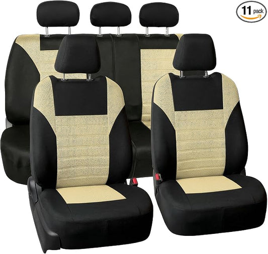 FH Group Automotive Car Seat Covers Full Set Premium 3D Air Mesh Front Seat Covers, Airbag Compatible & Split Bench Cover Universal Fit Interior Accessories for Cars Trucks and SUVs - Beige by FHGroup