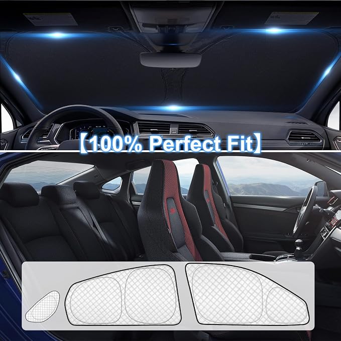 KMF 8pcs Thicken Full Sun Shades for Honda Civic Sedan 2016-2021(Not Hatchback) Accessories, Car Window Covers Sunshade for Windshield Side Rear, UV Block and Blackout Privacy for Camping Outdoor - Image 5