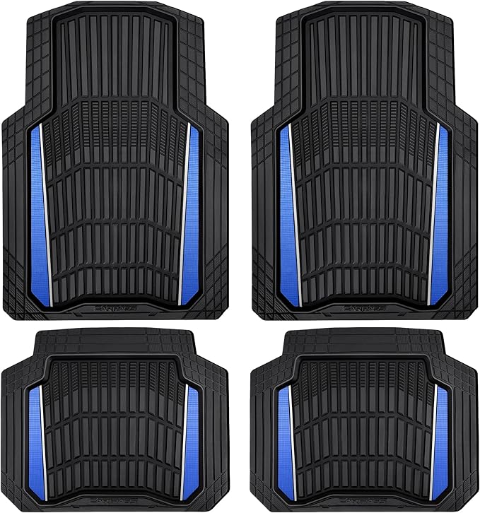 CAR PASS Heavy Duty Rubber Car Floor Mats, Deep Waterproof Car Floor Mats All Weather, Aluminum Film Floor Mats for Cars Non-Slip Universal Trim to Fit for SUVs Trucks Sedans Vans, Black Blue Metallic by CARPASS
