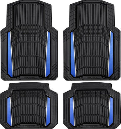 CAR PASS Heavy Duty Rubber Car Floor Mats, Deep Waterproof Car Floor Mats All Weather, Aluminum Film Floor Mats for Cars Non-Slip Universal Trim to Fit for SUVs Trucks Sedans Vans, Black Blue Metallic by CARPASS