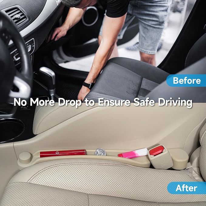 Givifive Car Seat Gap Filler Organizer 2Pack Soft Foam 3IN1 Multifunctional | Seat Side Gap Filler Strip with Slot & Hook Universal Fit Car SUV Truck Fill The Gap Between Seat & Console (Narrow Beige) - Image 2