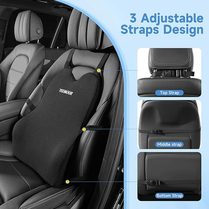 Teemour Lumbar Support Pillow for Car Seat, Memory Foam Back Support Pillow with Adjustable Straps, Medium Soft Car Back Cushion for Driving, Truck, SUV, Office Chair, Black - Image 4