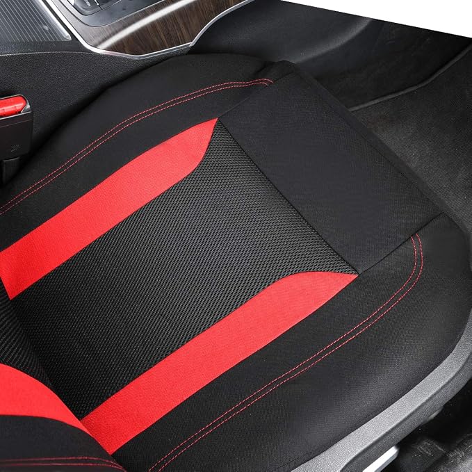 CAR PASS Bucket Car Seat Cover, Breathable 3D Air Mesh-100% Sporty Fabric Front Seats, Airbag Compatible, Universal Fit Automotive SUV Truck Sedan Vans Women, High Back Two Front 2 Piece, Black Red - Image 7