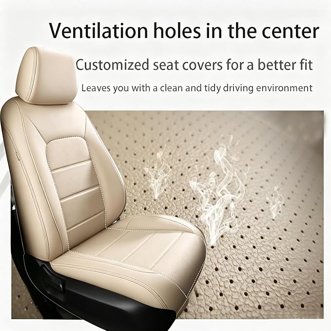 CocheFamilia CRV Seat Covers Custom Fit for Honda CRV 2023 2024 2025 2026 Leather Car Seat Cover Full Set for Trucks SUV,Waterproof Car Seat Cushion,Faux Leather (Beige) - Image 5