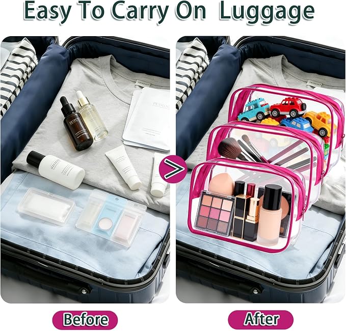 18 Pieces Small Clear Makeup Bags Bulk, TSA Approved Toiletry Bag Clear Cosmetic Pouch with Zipper, Waterproof Vinyl Plastic Organizer Case for for Women Carry-on Travel Essentials (Rose Red) - Image 8