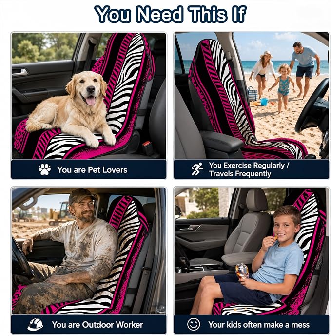 Car Seat Towel Cover for Front Seat, 1Pc Sweat Absorbent Car Seat Protector with Non-Slip Backing, Waterproof Towel Car Seat Cover for Runners, Gym, Swimming, Beach, Pets, Pink Zebra Leopard - Image 8