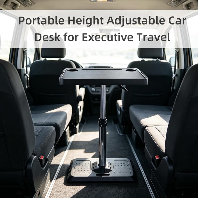 Portable Car Laptop Desk, Pneumatic Height & Angle Adjustable Vehicle Table Tray, 360 Degree Rotatable Travel Desk for Front Rear Passenger Seat, Ideal for Work, Dining, Camping and Home Use - Image 6