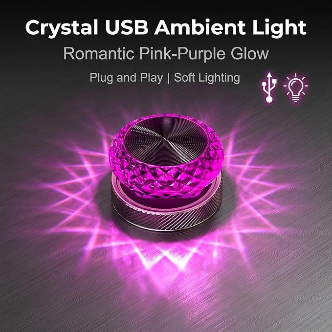 Car Interior USB LED Atmosphere Lamp, Car Crystal Mini Decoration Night Light, Plug-in USB Ambient Lights, Universal for Most Cars (Purple) - Image 7