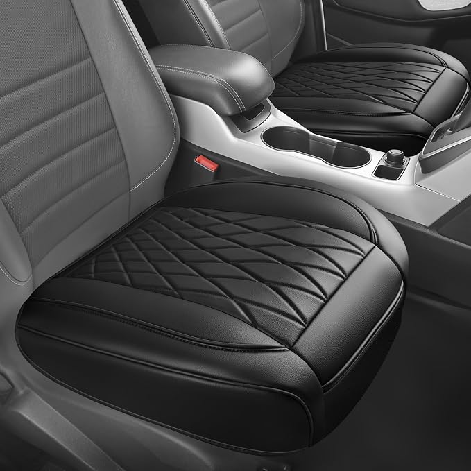 CAR PASS 2 Pack Leather Front Car Seat Covers, Bottom Seat Covers Full Wrapped with Storage Pocket, Anti-Slip Leather Seat Protectors,Waterproof Seat Cushion Pad Universal Fit Sedan SUV Truck, Black - Image 7