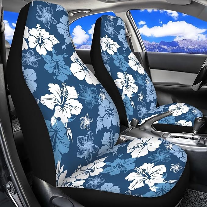 Hawaiian Flowers Front Car Seat Cover 2 Pcs Breathable Car Seat Covers for Front Seats Removable Automotive Accessories Easy Installation Universal Fit for Cars SUVs Sedans - Image 3