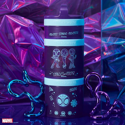 Whiskware Spider-Man Team Spidey Stackable Snack Containers for Babies, Kids, and Toddlers, 3 Stackable Snack Cups for School or Travel, Cupholder Friendly, Glow Webs Glow! - Image 6