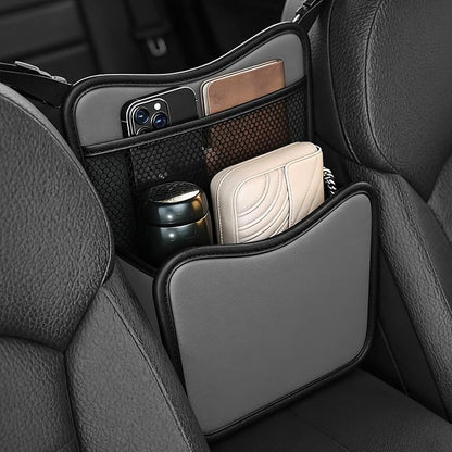 Car Organizer Storage Between Seats, Car Purse Holder, Nappa Leather Front Seat Storage Bag with Tissue Holder, Large Capacity Auto Console Organizer for Document Phone Wallet Snack (White) by Unknown