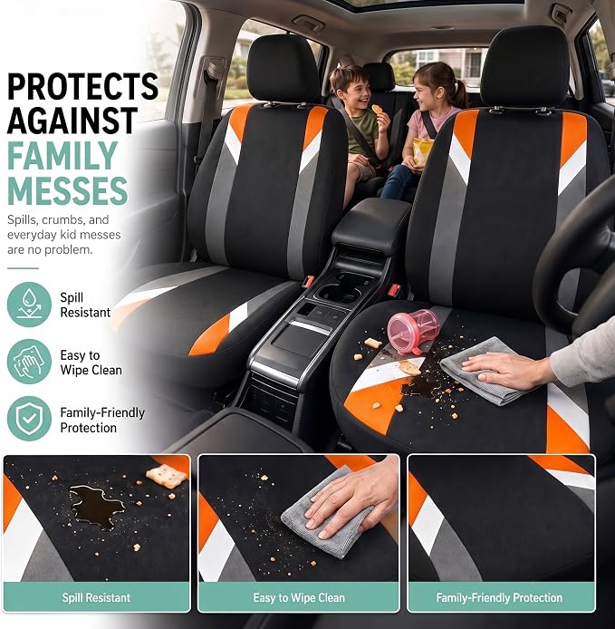 FH Group Front Set Cloth Car Seat Covers for Low Back Car Seats with Removable Headrest, Universal Fit, Airbag Compatible Car Seat Cover for SUV, Sedan, Van, Orange - Image 6