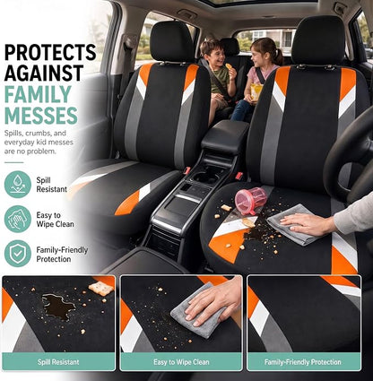 FH Group Front Set Cloth Car Seat Covers for Low Back Car Seats with Removable Headrest, Universal Fit, Airbag Compatible Car Seat Cover for SUV, Sedan, Van, Orange - Image 6