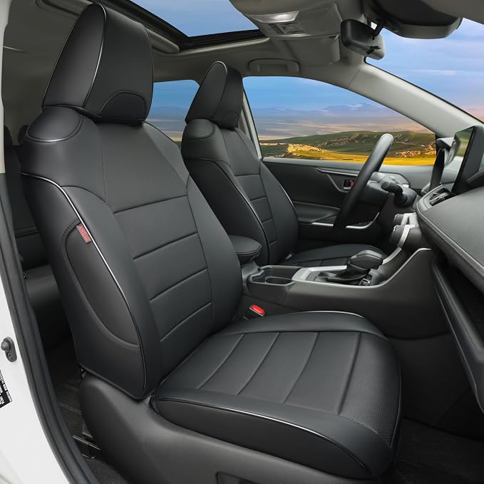 Lolcar Rav4 Seat Covers Custom Fit for Toyota RAV4 Adventure,TRD-Off Road 2019 2020 2021 2022 2023 2024, Leather Truck Seat Cover Full Set for SUV,Faux Leather(Black) by LOLCAR