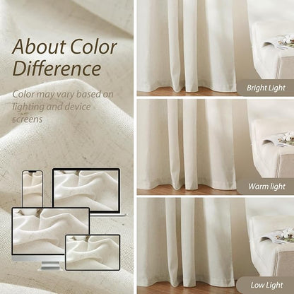 RYB HOME Linen Sheer Curtains 2 Panels for Living Room, Semi Transparent Privacy Drapes with Rod Pocket Farmhouse Style Window Treatments for Bedroom, Linen, 52" W x 90" L - Image 6