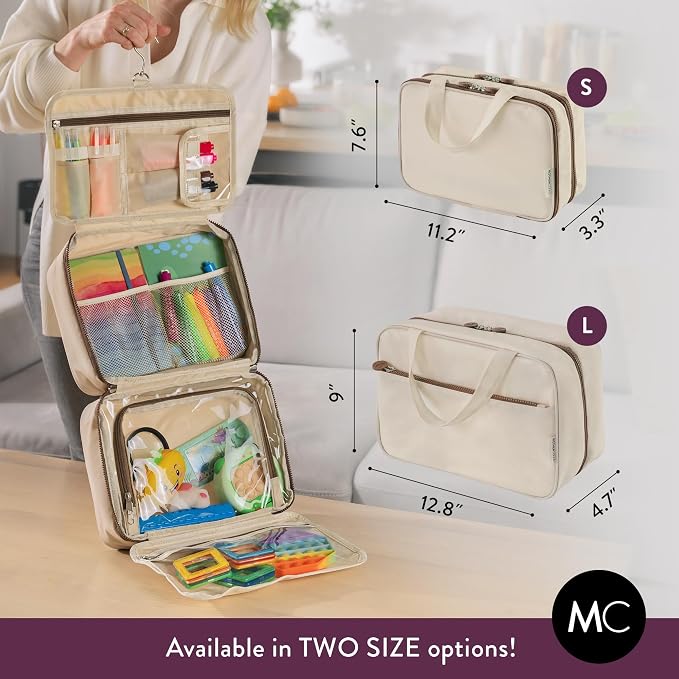 Kids Travel Organizer – Multi-Compartment, Water-Resistant Hanging Bag for Toys, Snacks, & Activities - Compact, Lightweight Design with Hook & Carry Handle - Perfect for Travel Use (Beige, Large) - Image 7