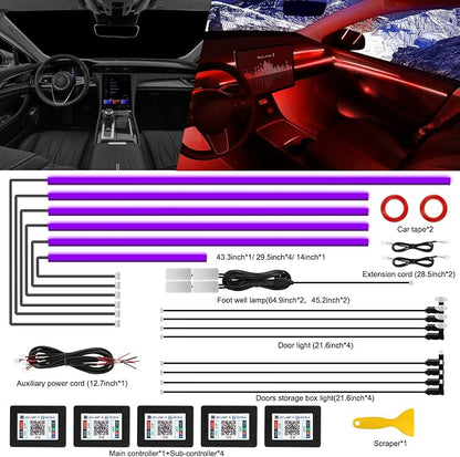 Acrylic Interior Car LED Strip Light with Wireless APP, Car Accessories 18 in 1 with 175 inches 593 LEDs Fiber Optic Ambient Lighting Kits, RGB Dynamic Music Sync Neon LED Strip Light for Car - Image 2