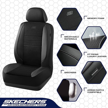 Skechers Air-Cooled Memory Foam Seat Covers,Mesh Thick Car Seat Covers,Piping Leather Car Seat Cover,Airbag Compatible,Automotive Comfort for Most Cars, Vans, Trucks, SUV(Black, Full Set) - Image 4