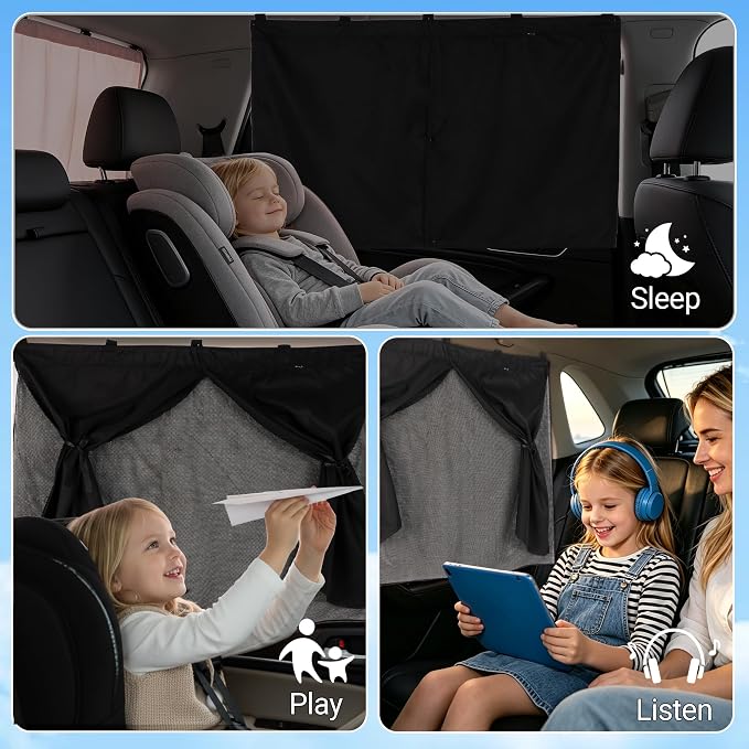 Magnetic Car Window Shades for Baby 1 Pack Cartoon Sun Shade for Side Window Double Layer UV Protection No Suction Cups Required Car Curtains for Toddlers, Fits Most SUVs & Sedans (Black) - Image 3