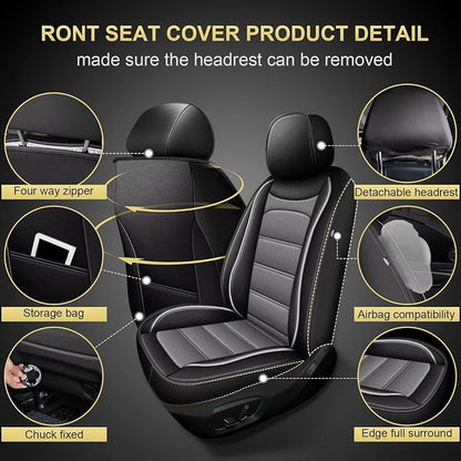 Car Seat Covers for VW/Volkswagen Passat 1999-2022 Full Set(5 Seats) | Luxury Fuax Leather, Waterproof, Airbag Compatible, Easy to Install, Scratch‑Resistant Seat Protection,Black&Grey - Image 3