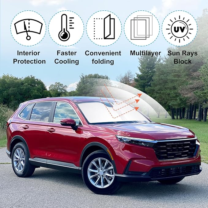 Windshield Sun Shade Sunshade for 2023 2024 2025 2026 Honda CRV | Full covered for windshield, Foldable & Durable, Block UV Rays, Reduce Heat, Easy to install, Keeps Car Cooler - Image 2