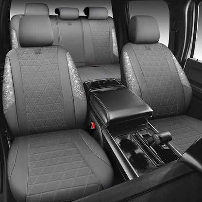 CAR PASS Gray Oxford Bling Diamond Car Seat Covers Full Set Interior Sets, Waterproof Shining Glitter Sparkly Crystal Universal Armrest Fit 95% Automotive Truck SUV Cute Women Girl, Gray Rhinestone - Image 3