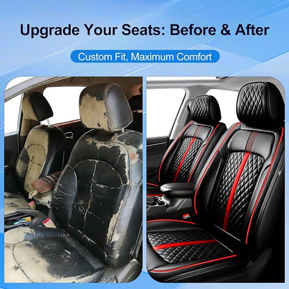 Fit Santa Cruz Seat Covers Fit for Hyundai Santa Cruz 2022-2026, Full Set | Premium Leather Full Coverage Protectors, Waterproof, Breathable, Scratch Resistant, Easy Wipe, Airbag Compatible, RedTrim - Image 4