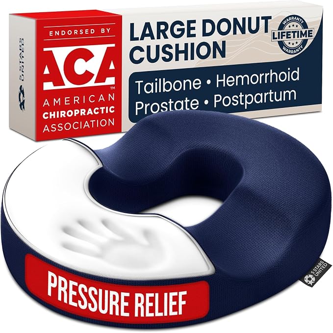 5 STARS UNITED Donut Pillow for Tailbone Pain & Hemorrhoids – Large Memory Foam Lifting Cushion for Bed Sore-Prone Areas & Pressure Relief – Prostate, Postpartum & Pregnancy Support, Blue Mesh Cover by 5+STARS+UNITED